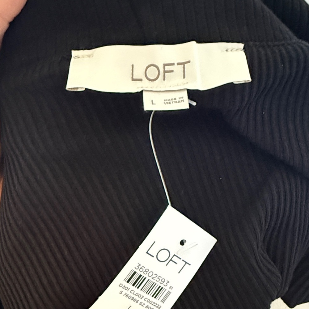 NWT LOFT Black Ribbed Off Shoulder Top Women’s Medium Fitted Knit Blouse - Picture 4 of 5